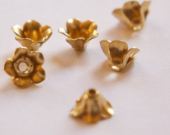 Raw Brass Flower Bud Bead Cap Finding (6) mtl303C