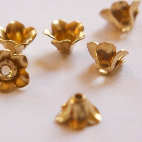 Raw Brass Flower Bud Bead Cap Finding (6) mtl303C