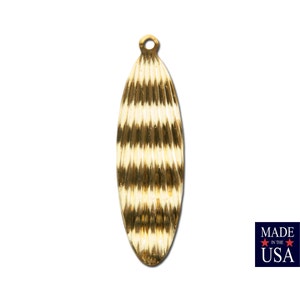 Raw Brass Ribbed Wavy Oval Top Loop Pendant  (6) mtl424A