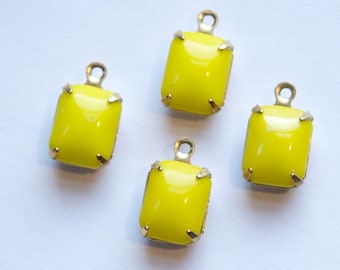 10x8mm Opaque Yellow Octagon Stones 1 Loop Brass Setting (4)