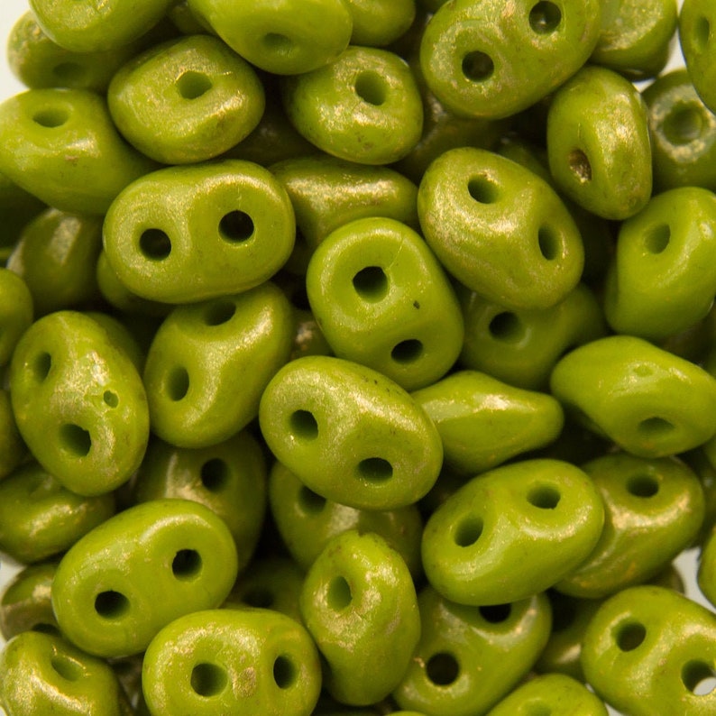 25MM MATUBO SUPERDUO Gold Marbled Opaque Olive Beads