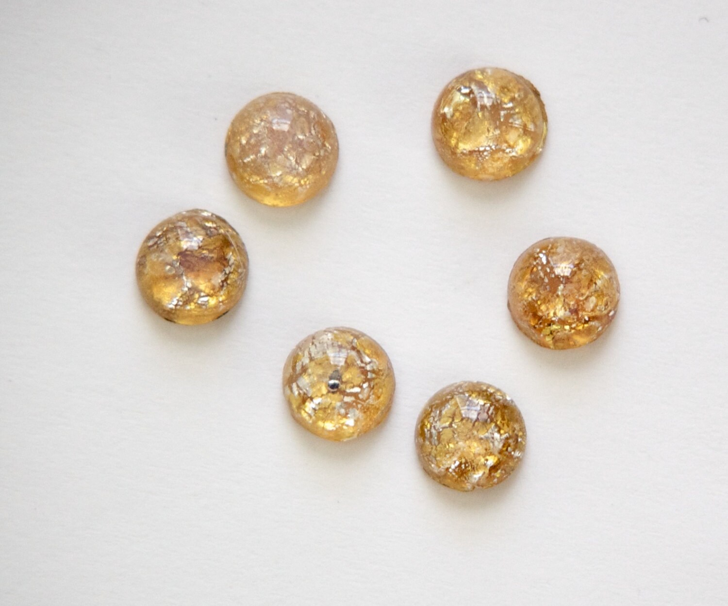 Vintage Golden Topaz Opal Glass Cabochons Japan 7mm (4