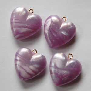 Vintage Purple Pearl Acrylic Heart Charms Pendants chr175A image 2