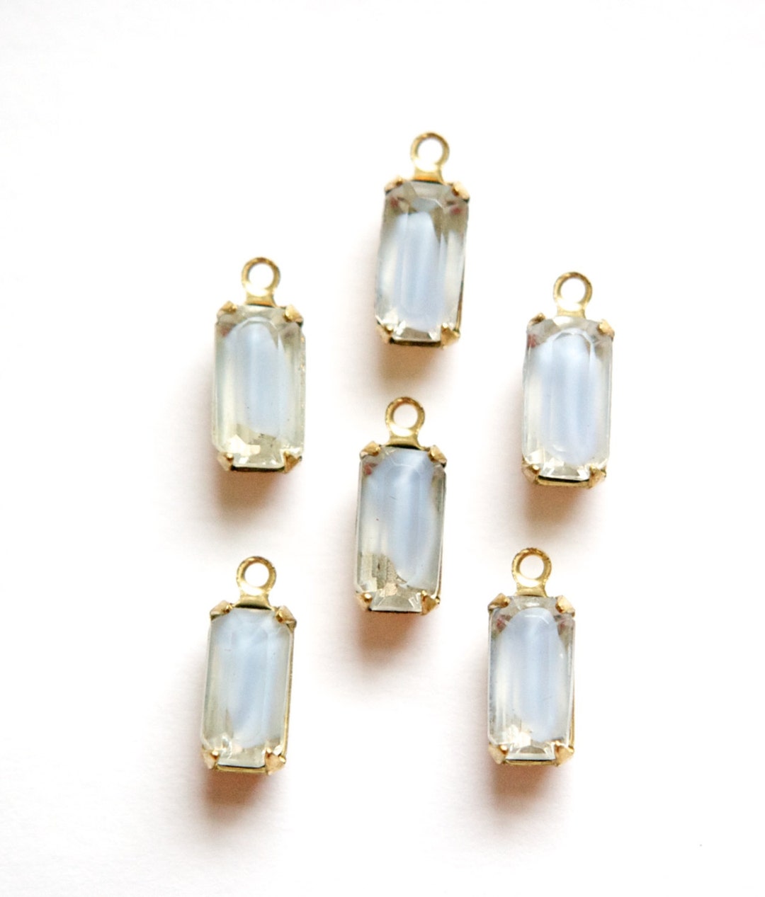 Vintage Soft Blue Givre Glass Octagon in 1 Loop Brass Setting 10x5mm 6 ...