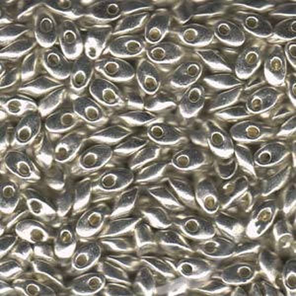 Silver Lined Galvanized Silver Miyuki Long Magatama Seed Beads 4x7mm 8.5G Tube LMA-1051-TB