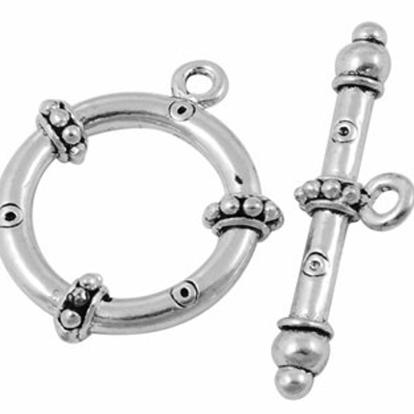 Tribal Bumpy Ring Antiqued Silver Toggles (4 Sets) tog019A