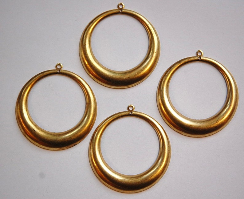 2 Hole Raw Brass Large Hoop Pendant Drop 4 mtl414A image 1