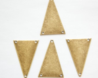 3 Hole Brass Ox Geometric Narrow Triangle Pendant Charm (6) mtl511B