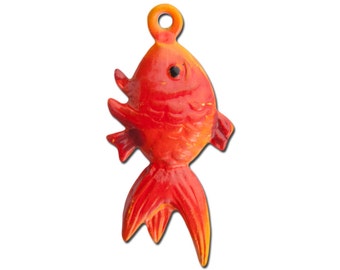 Vintage Metal Orange and Red Fish Charms 23mmx12mm (4) chr176G