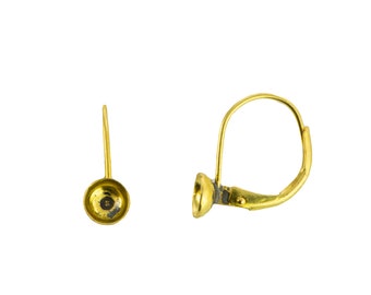 Raw Brass Lever Back Ear Wires with Cup Setting (10)