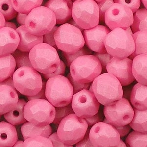 6mm Czech Faceted Saturated Pink Firepolish Glass Beads (25)