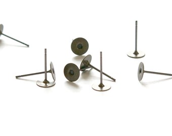 Antiqued Bronze 6mm Flat Pad Setting Earring Posts w/ Nuts (40) fnd002B