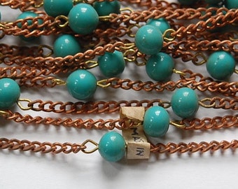 Vintage Dark Turquoise Blue Glass Beaded Chain Japan chn058