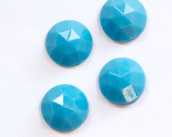 Vintage Turquoise Blue Faceted Glass Cabochon 11mm (6) cab115A
