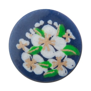 Vintage Navy Blue with White Flowers Cabochons Japan 13mm cab380D