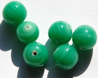 Cuentas de vidrio verde jade vintage japonesas de 10 mm (6) jpn007K