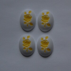 Vintage Yellow on White Rose Cabochons cab032A