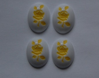 Vintage Yellow on White Rose Cabochons cab032A