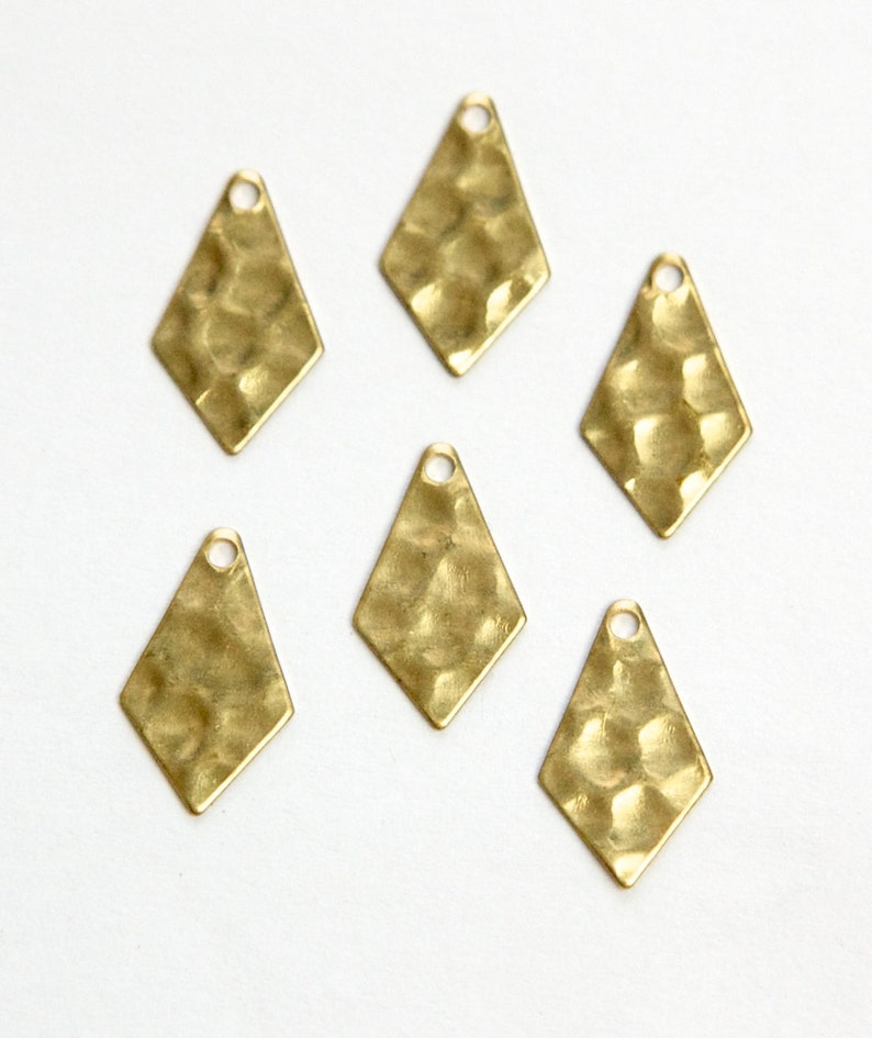 1 Hole Raw Brass Hammered Pointed Teardrop Charms Drops 10 mtl393B image 1