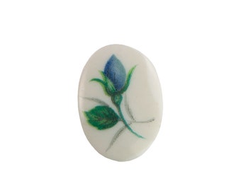 18x13mm Blue Flower Bud on White Glass Oval Cabochons (4)