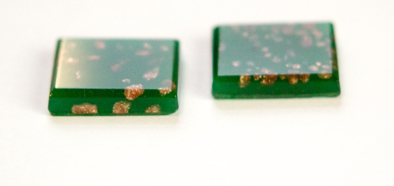 Vintage Green Glass Square Cabochons with Goldstone Inclusions cab071B 2