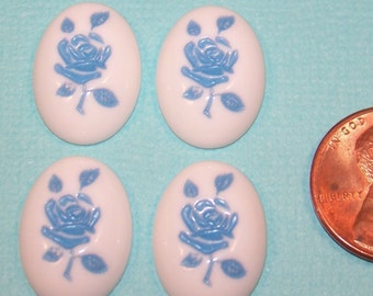 Vintage Blue on White Rose Cabochons cab032C