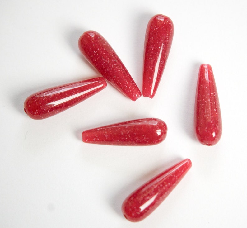 Vintage Berry Red with Sparkles Teardrop Acrylic Beads 6 bds1001F image 1