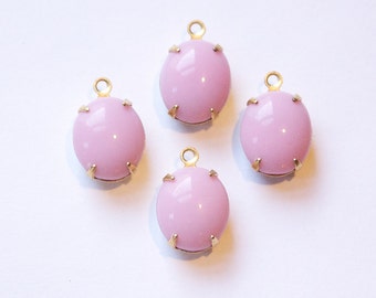 Vintage Opaque Pink Oval Stones in 1 Loop Brass Setting 12mmx10mm (4) ovl011B