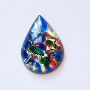 Vintage Blue and Green with Silver Opal Glass Teardrop Cabochon 30x22mm cab555J