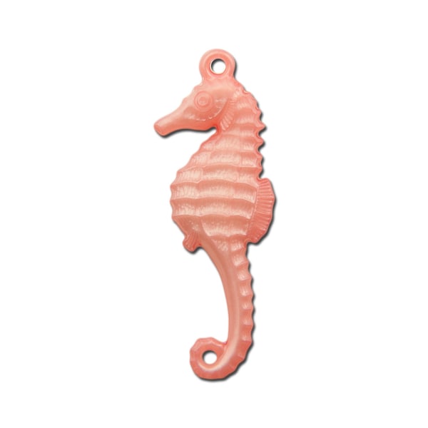 Vintage West German Lucite Salmon Pink Seahorse Pendants Charms 50x17mm (2) pnd063G