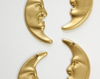 Man in the Moon Raw Brass Pendant Charms Drops (6) mtl385A