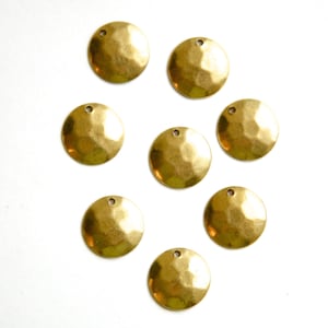 1 Hole Raw Brass Hammered Dapped Charm Drop 13mm (8) mtl425A