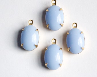 Vintage Opaque Blue Stone in 1 Loop Brass Setting 14x10mm ovl009E