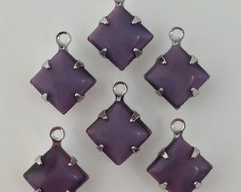 Purple Moonstone Square Glass Stones 1 Loop Silver Setting 8mm (6) squ008AB