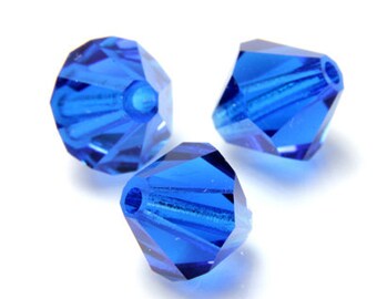 Czech Faceted Capri Blue Bicone Glass Beads 4mm (50) CZH-00041AB