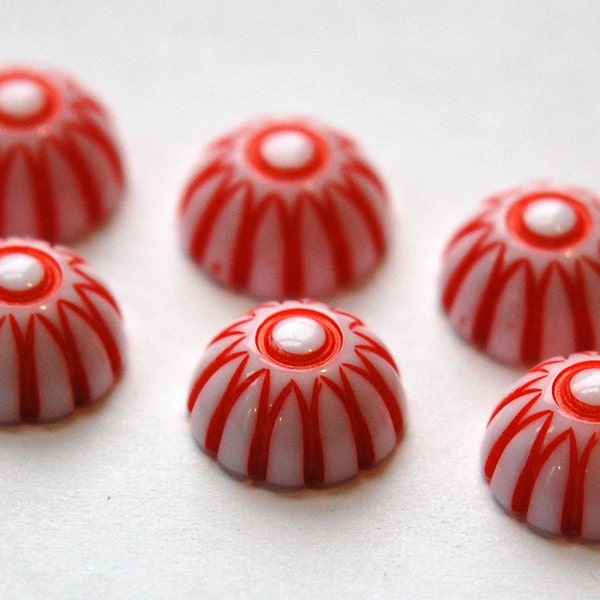 Vintage Red and White Domed Cabochons 12mm (6) cab408A