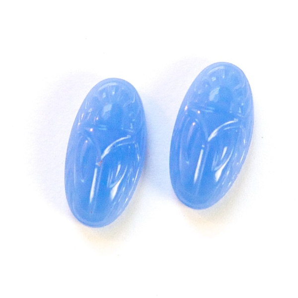 Vintage Medium Blue Scarab Glass Cabochons 18x10mm (2) cab319AB