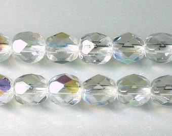 6mm Czech Faceted Crystal AB Firepolish Glass Beads (25)