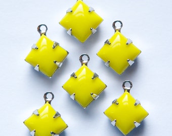 Opaque Yellow Square Glass Stones 1 Loop Silver Plated Setting 8mm squ008CC