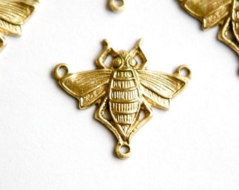 Raw Brass Bee Insect  3 Loop Pendant Connector  (4) mtl426A