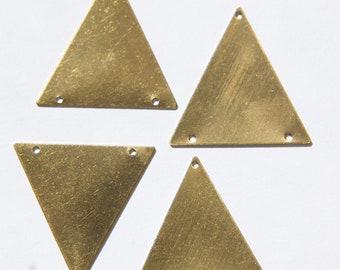 3 Hole Raw Brass Geometric Triangle Pendant Charm (6) mtl368D