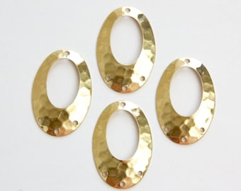 4 Hole Raw Brass Hammered Cutout Oval Pendants (4)