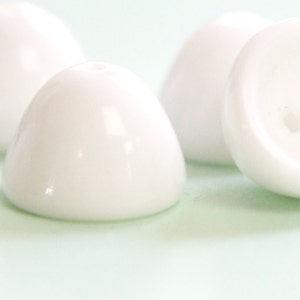 Vintage German Smooth Dome White Glass Bead Caps 10mm (6) grm055A