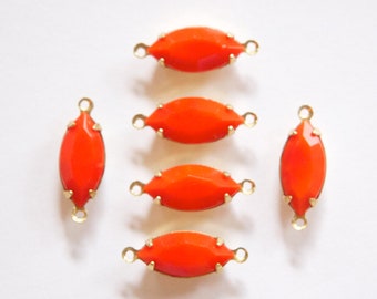 Vintage Opaque Faceted Orange Glass Navettes in 2 Loop Brass Setting nav001Z2