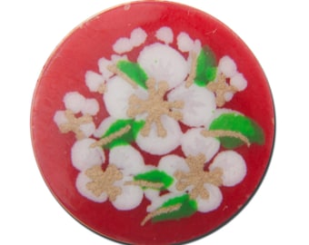 Vintage Red with White Flowers Cabochons Japan 13mm cab380