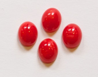 Vintage Opaque Red Glass Cabochons 10x8mm (6) cab821A