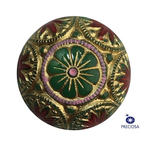 Preciosa Grün Mosaik Glascabochons mit Gold Rot 18mm cab756H