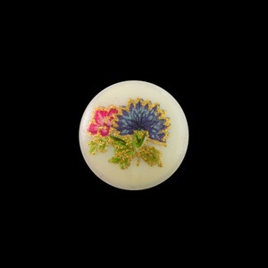 6 VGC478 Vintage Cabochons Japanese Glass Floral Decal Rose Flat Back 10x8mm Oval Porcelain Yellow on Black
