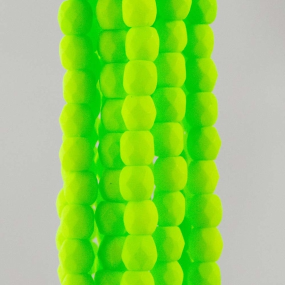 3mm Neon Lime Czech Firepolish Faceted Glass Beads (50)
