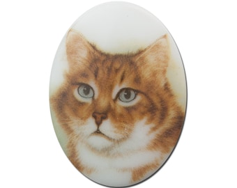 Vintage Glass Long Haired Orange Cat Cameo Cabochon 40x30mm (1) cab386G